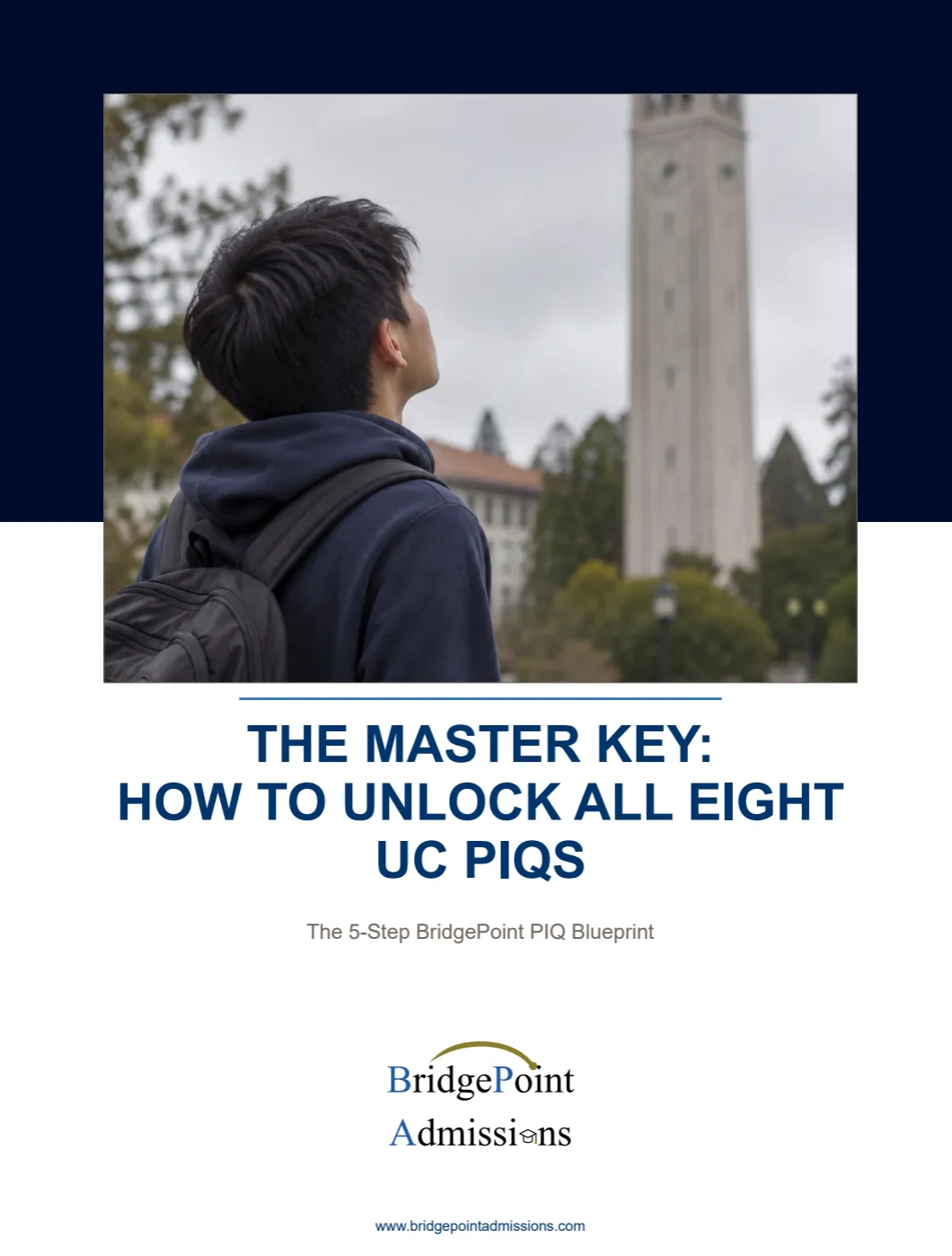 The Master Key ebook cover — a student looking up at the UC Berkeley Campanile